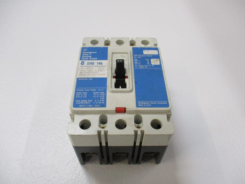 WESTINGHOUSE EHD3020L CIRCUIT BREAKER 20A 480VAC NSNP