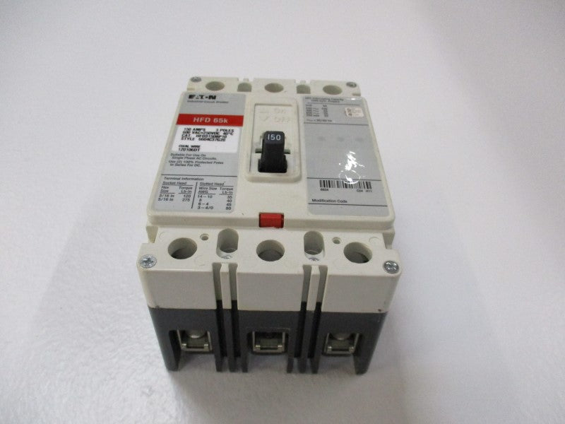 EATON HFD3150BP10 CIRCUIT BREAKER 150A 600VAC UNMP