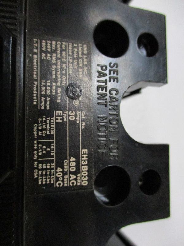 ITE EH3B030 CIRCUIT BREAKER 30A 480VAC UNMP