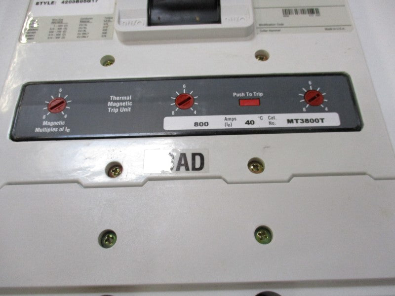 CUTLER HAMMER HMDL3800 CIRCUIT BREAKER 800A 600VAC NSMP