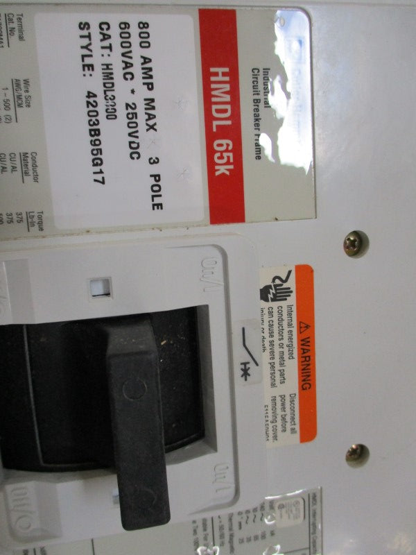 CUTLER HAMMER HMDL3800 CIRCUIT BREAKER 800A 600VAC NSMP