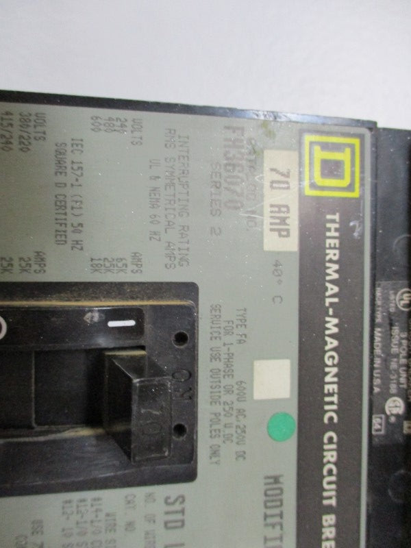 SQUARE D FH36070 CIRCUIT BREAKER 70A 600V (GREY) UNMP