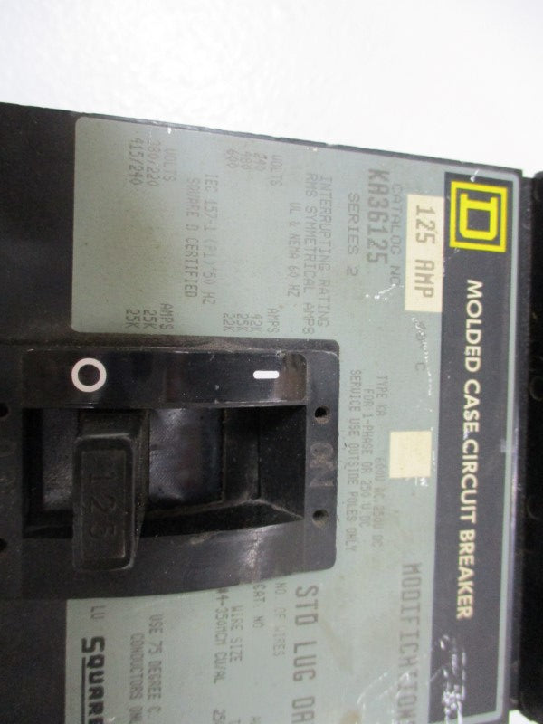 SQUARE D KA36125 CIRCUIT BREAKER 125A 600V (GREY) UNMP