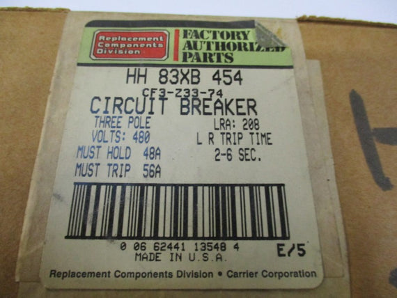 FACTORY AUTHORIZED CF3-Z33-74 HH83XB454 CIRCUIT BREAKER 48A 480V NSFS