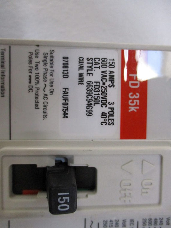 CUTLER HAMMER FD3150L CIRCUIT BREAKER 150A 600VAC NSMP