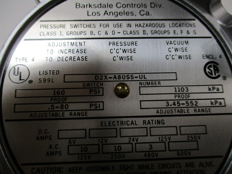 BARKSDALE D2X-A80SS-UL NSMP