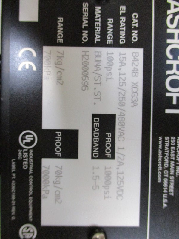 ASHCROFT B424BXCG3A 100PSI NSNP