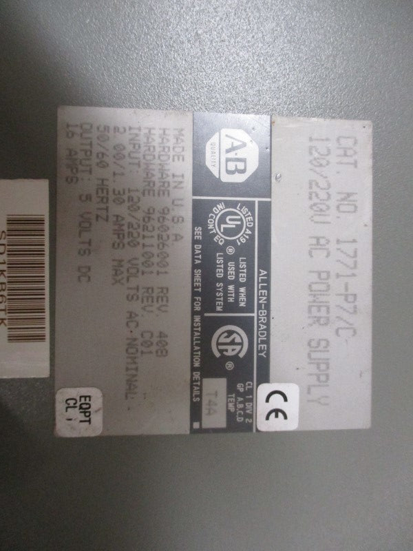 ALLEN BRADLEY 1771-P7 SER. C 120/220VAC 2.00/1.30A UNMP