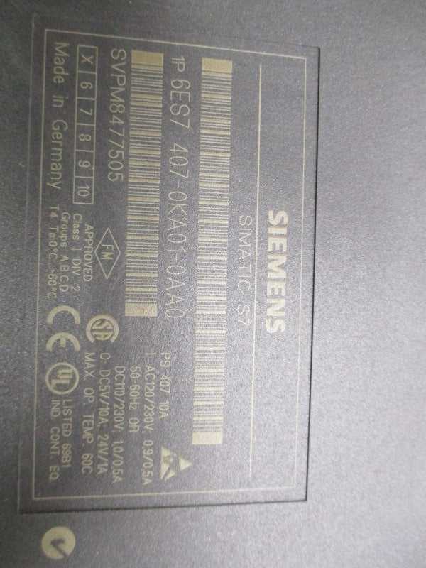 SIEMENS 6ES7407-0KA01-0AA0 (AS PICTURED) UNMP