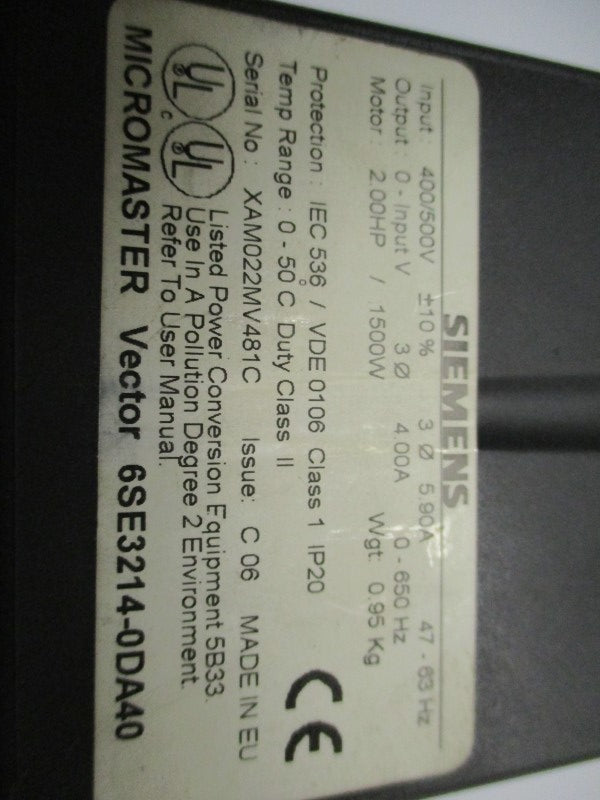 SIEMENS 6SE3214-0DA40 UNMP