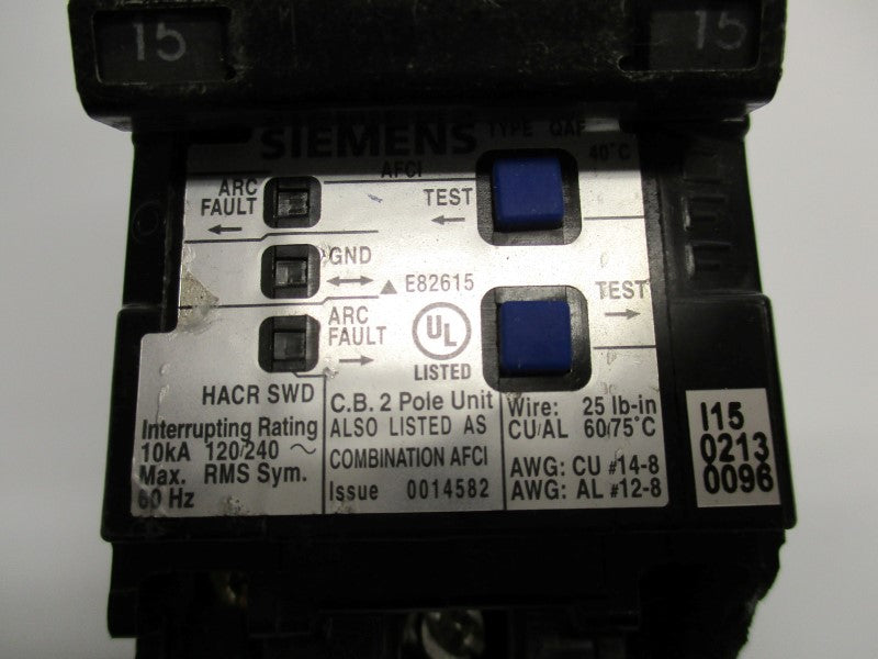 SIEMENS Q215AFC 15-15A 120/240V (AS PICTURED) UNMP