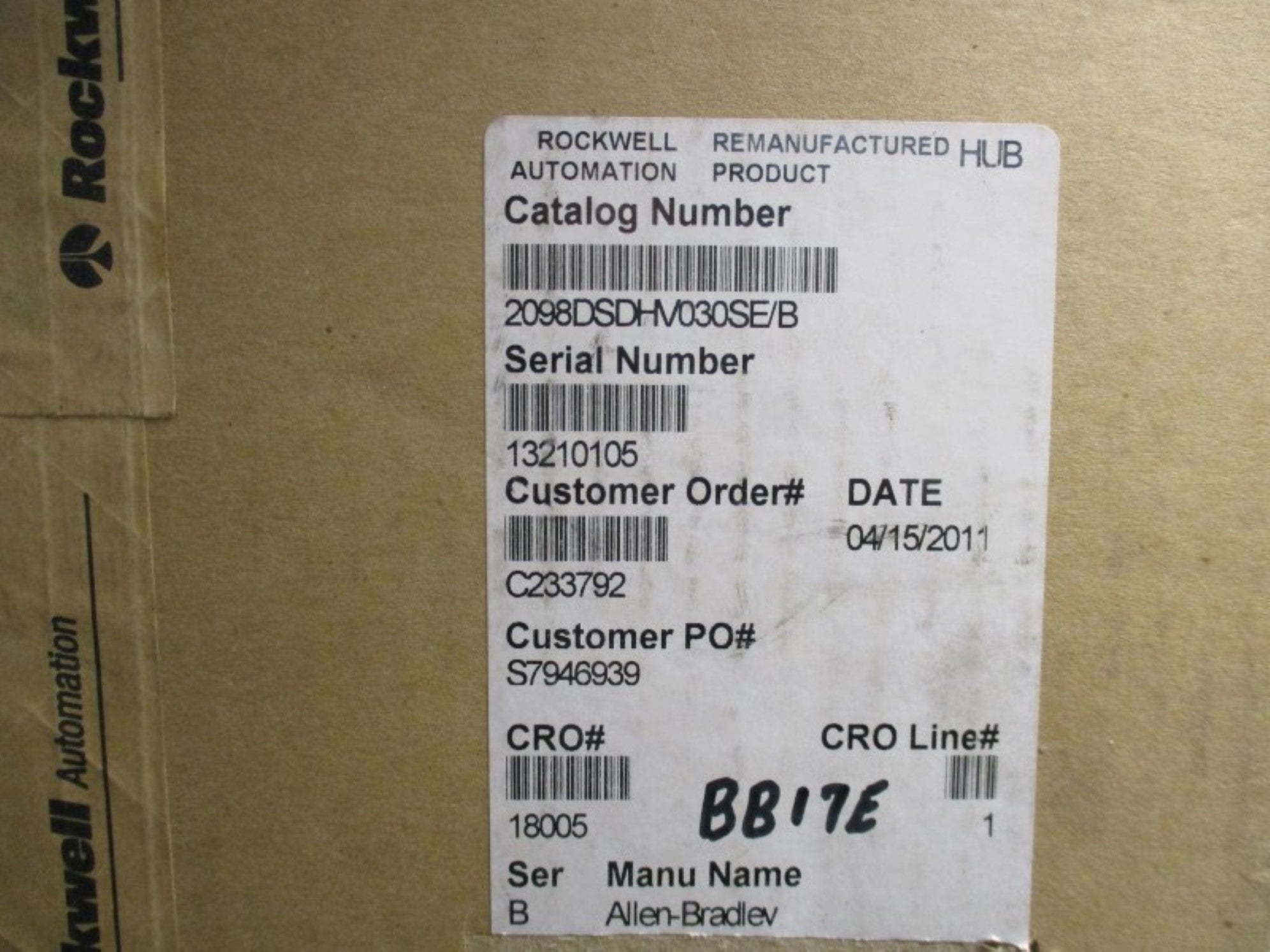 INDUSTRIAL SPARE PART 2098-DSD-HV030-SE SER. B F/W 1.52 (AS PICTURED) REMAN