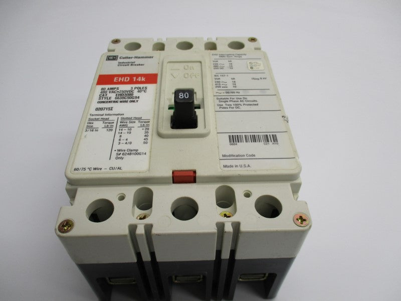 CUTLER HAMMER EHD3080 80A 480VAC NSNP