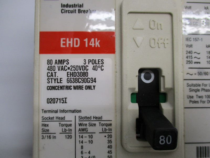 CUTLER HAMMER EHD3080 80A 480VAC NSNP