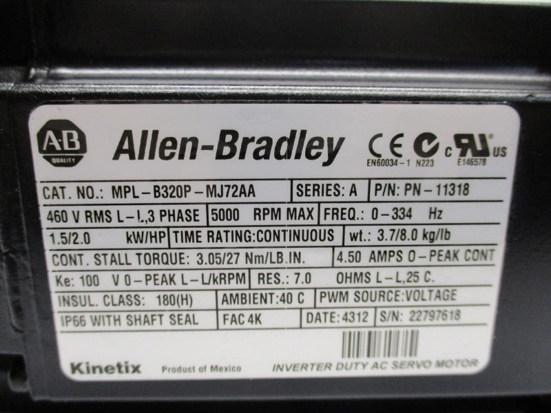 ALLEN BRADLEY MPL-B320P-MJ72AA SER. A NSMP