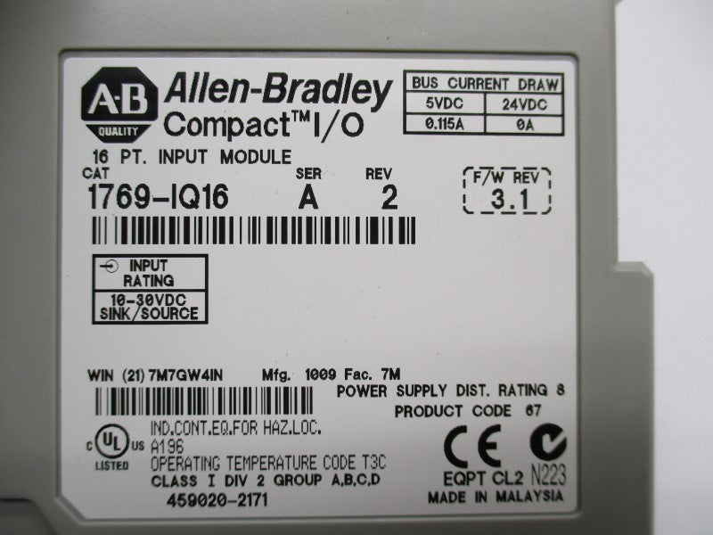 ALLEN BRADLEY 1769-IQ16 SER. A F/W 3.1 UNMP
