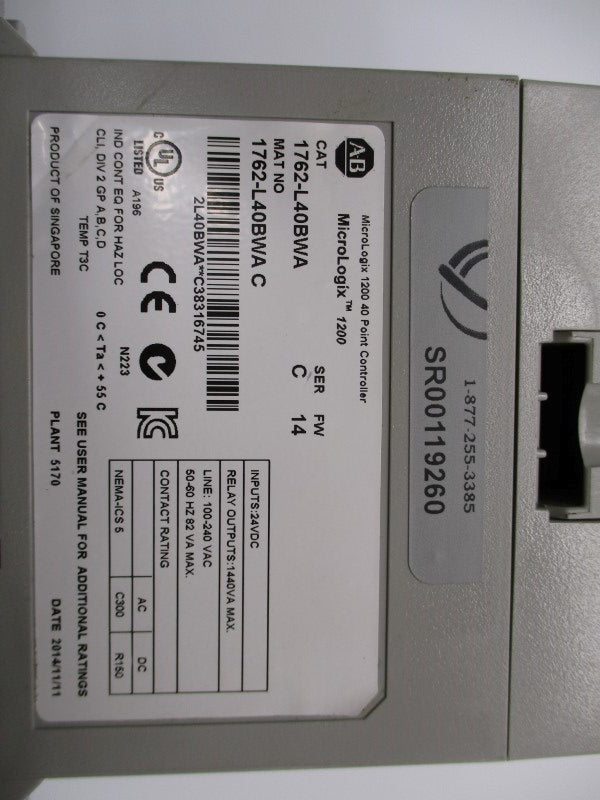 ALLEN BRADLEY 1762-L40BWA SER. C F/W 14 REMAN