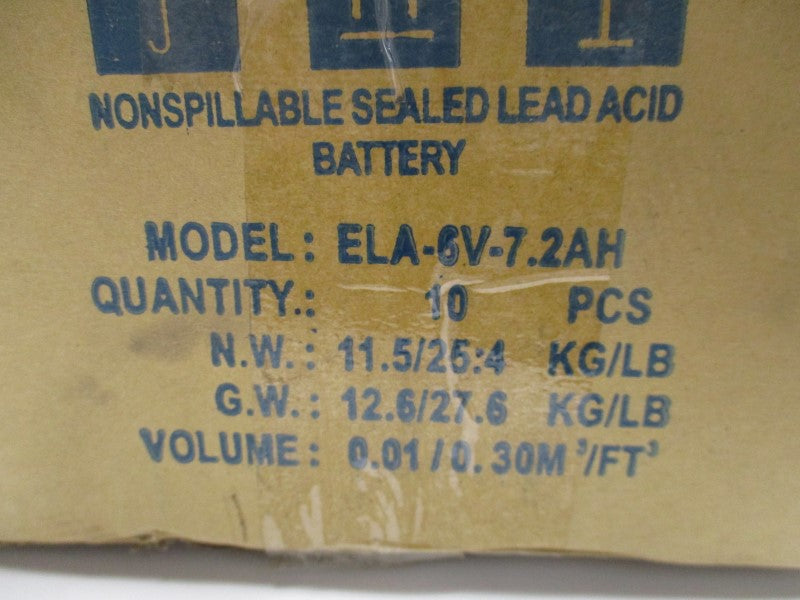 INDEAL POWER ELA-6V-7.2AH (PKG OF 10) NSFS