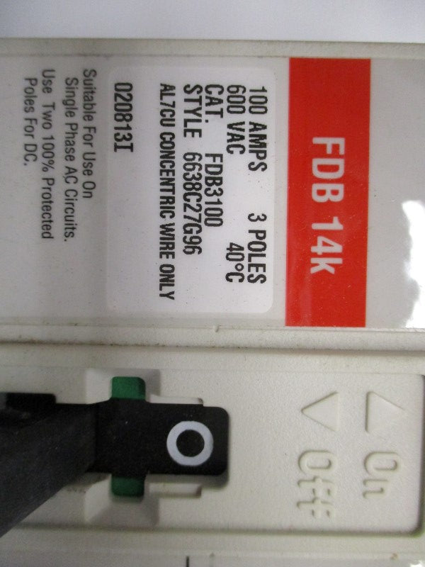 CUTLER HAMMER FDB3100 100A 600VAC (AS PICTURED) NSMP