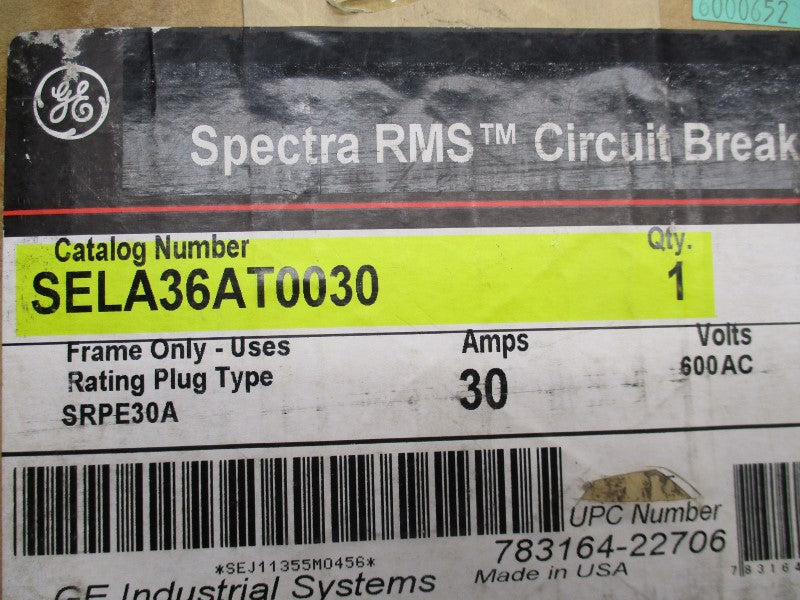 GENERAL ELECTRIC SELA36AT0030 30A 600VAC NSMP