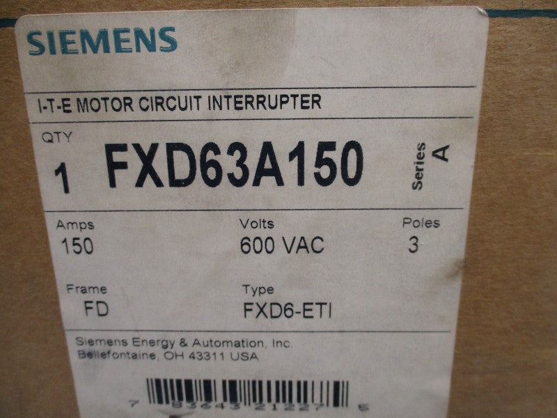 SIEMENS FXD63A150 150A 600VAC NSMP