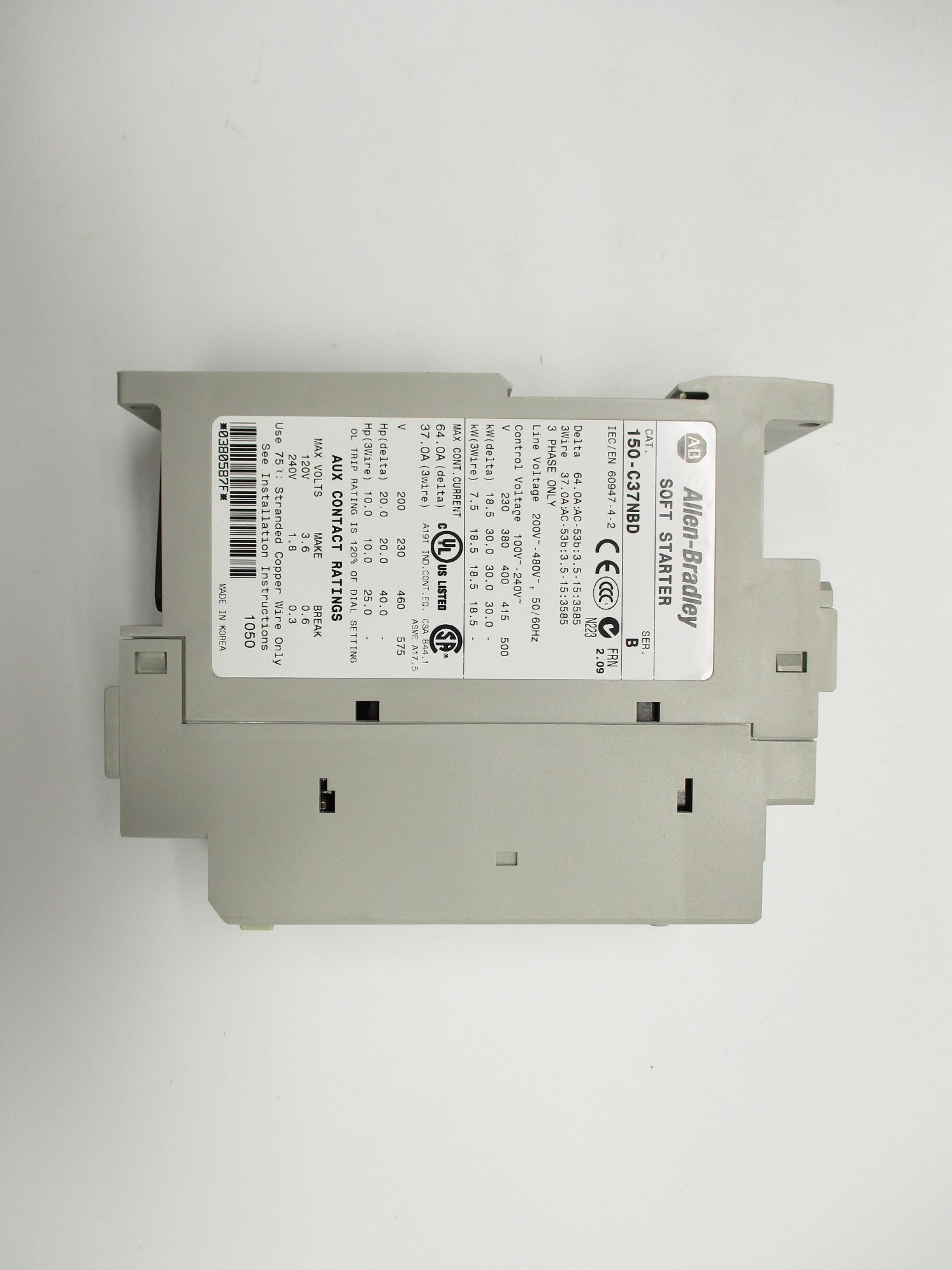 ALLEN BRADLEY 150-C37NBD SER. B 575V 64A F/W 2.09 (BR/WH) NSMP