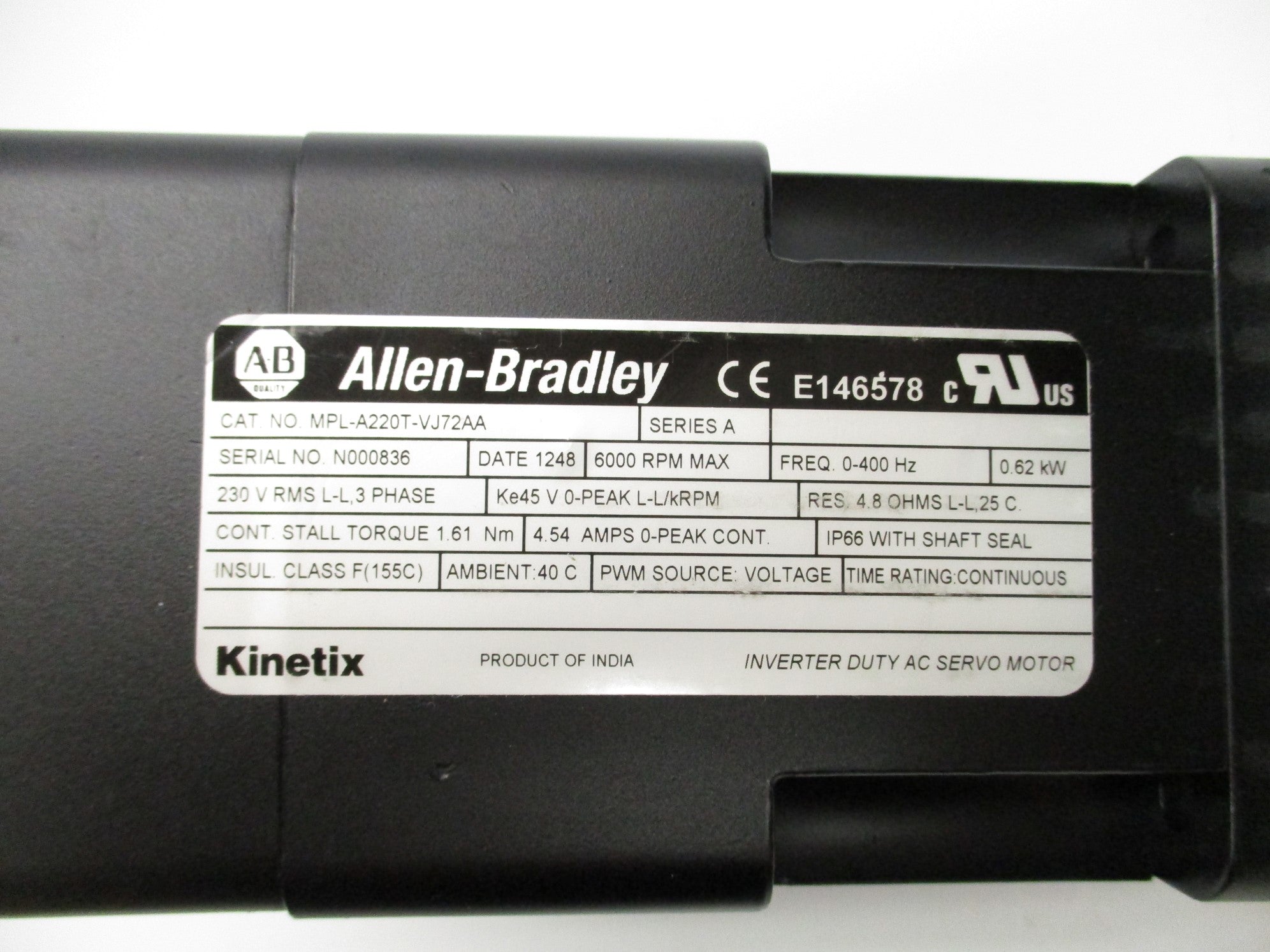 ALLEN BRADLEY MPL-A220T-VJ72AA SER. A (BR/WH) NSMP