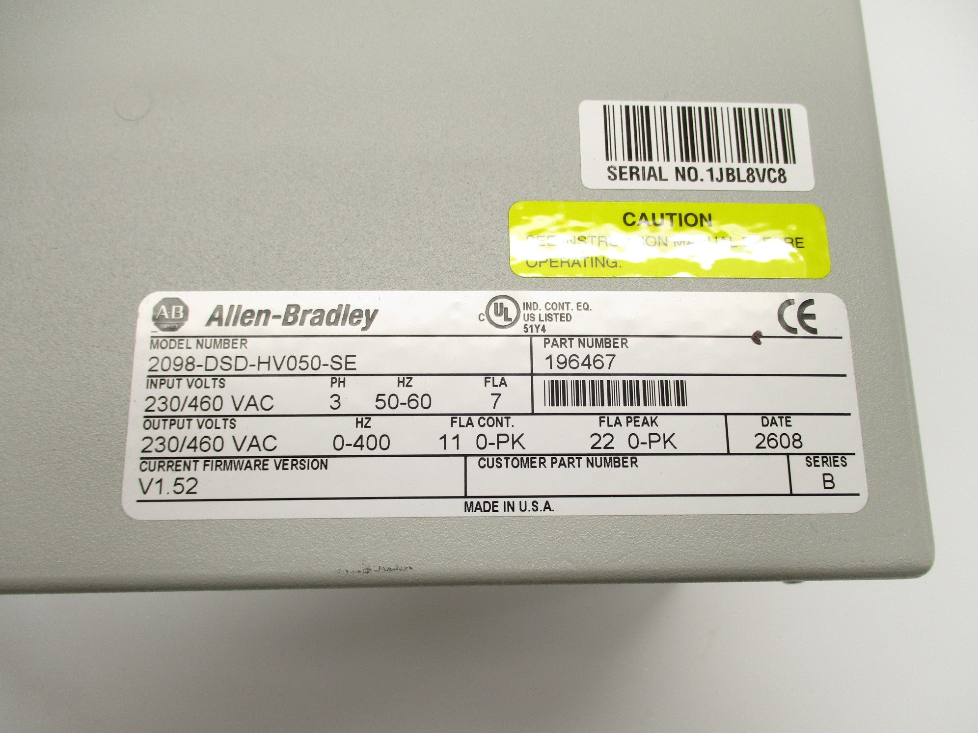 ALLEN BRADLEY 2098-DSD-HV050-SE SER. B F/W V1.52 NSNP