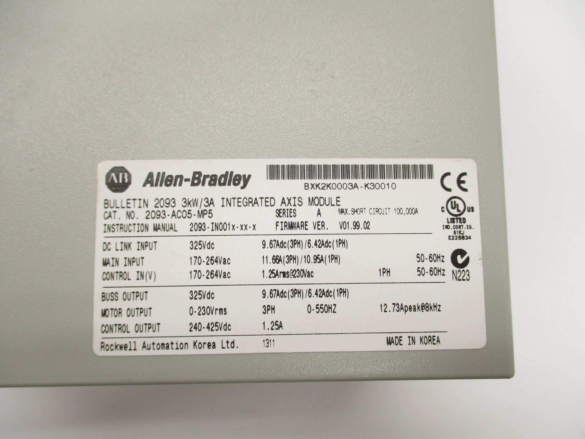 ALLEN BRADLEY 2093-AC05-MP5 SER. A F/W V01.99.02 NSNP