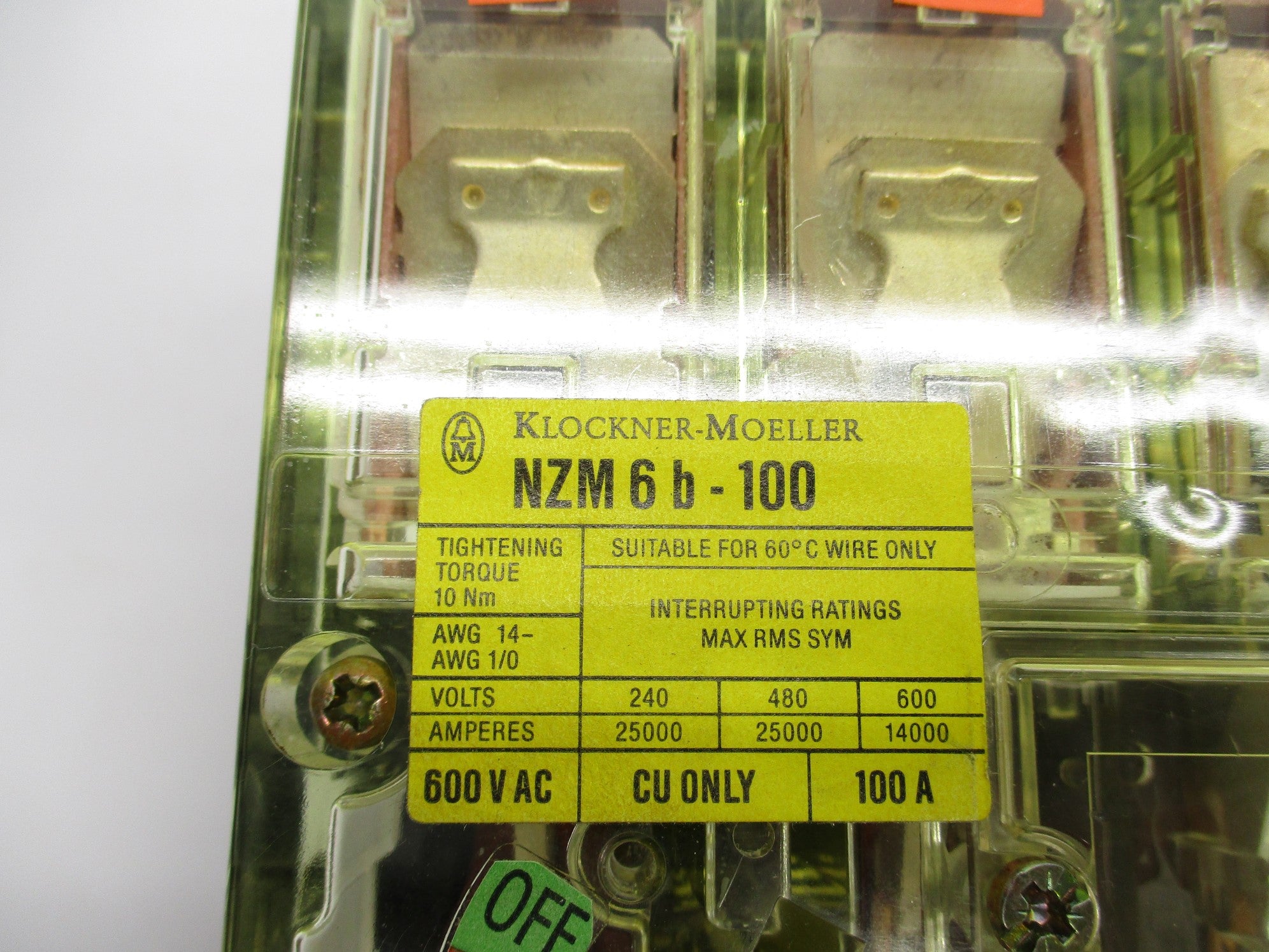 KLOCKNER MOELLER NZM6B-100/ZM6A-100-NA 100A 600VAC NSNP