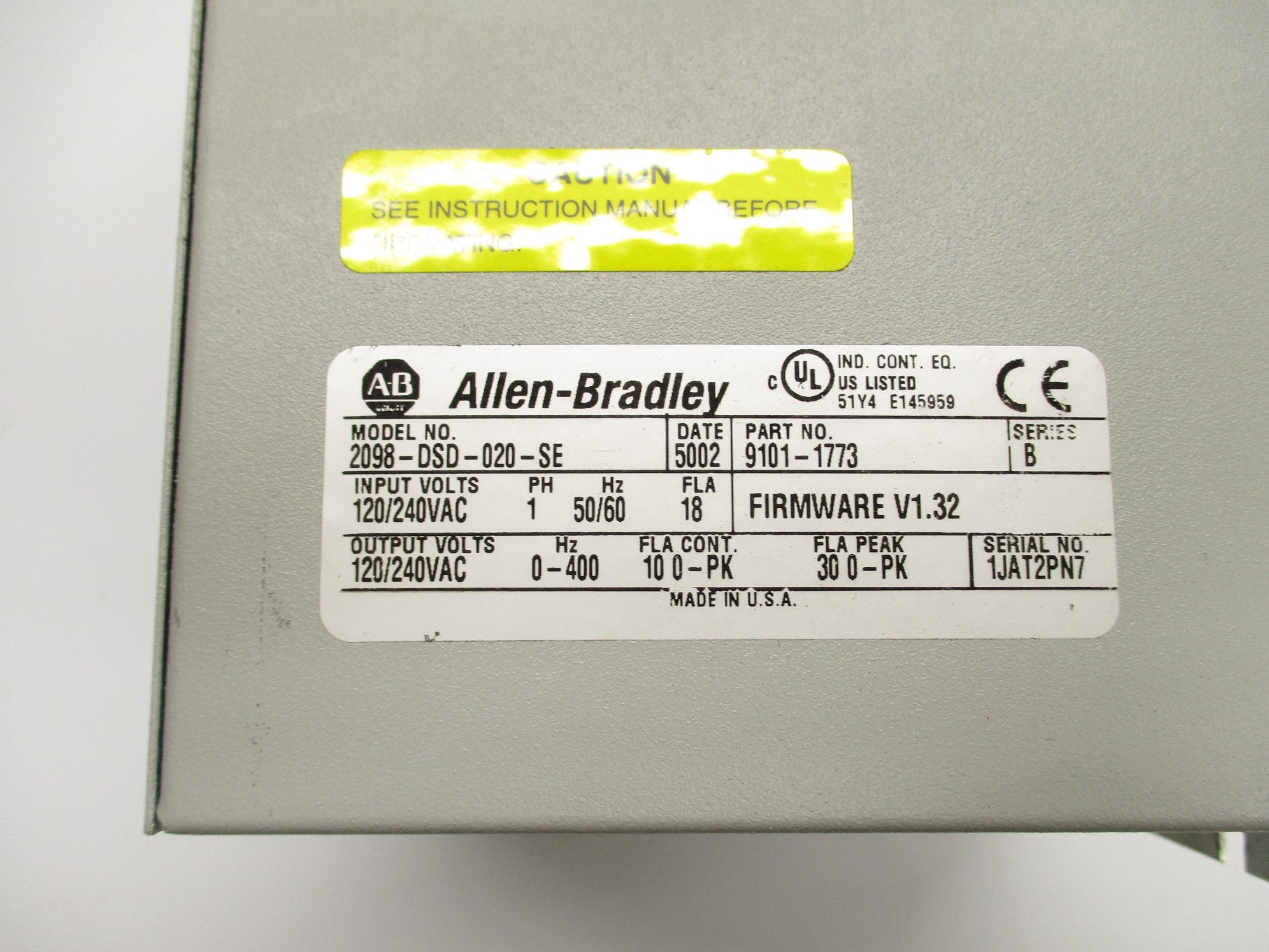 ALLEN BRADLEY 2098-DSD-020-SE SER. B F/W V1.32 UNMP