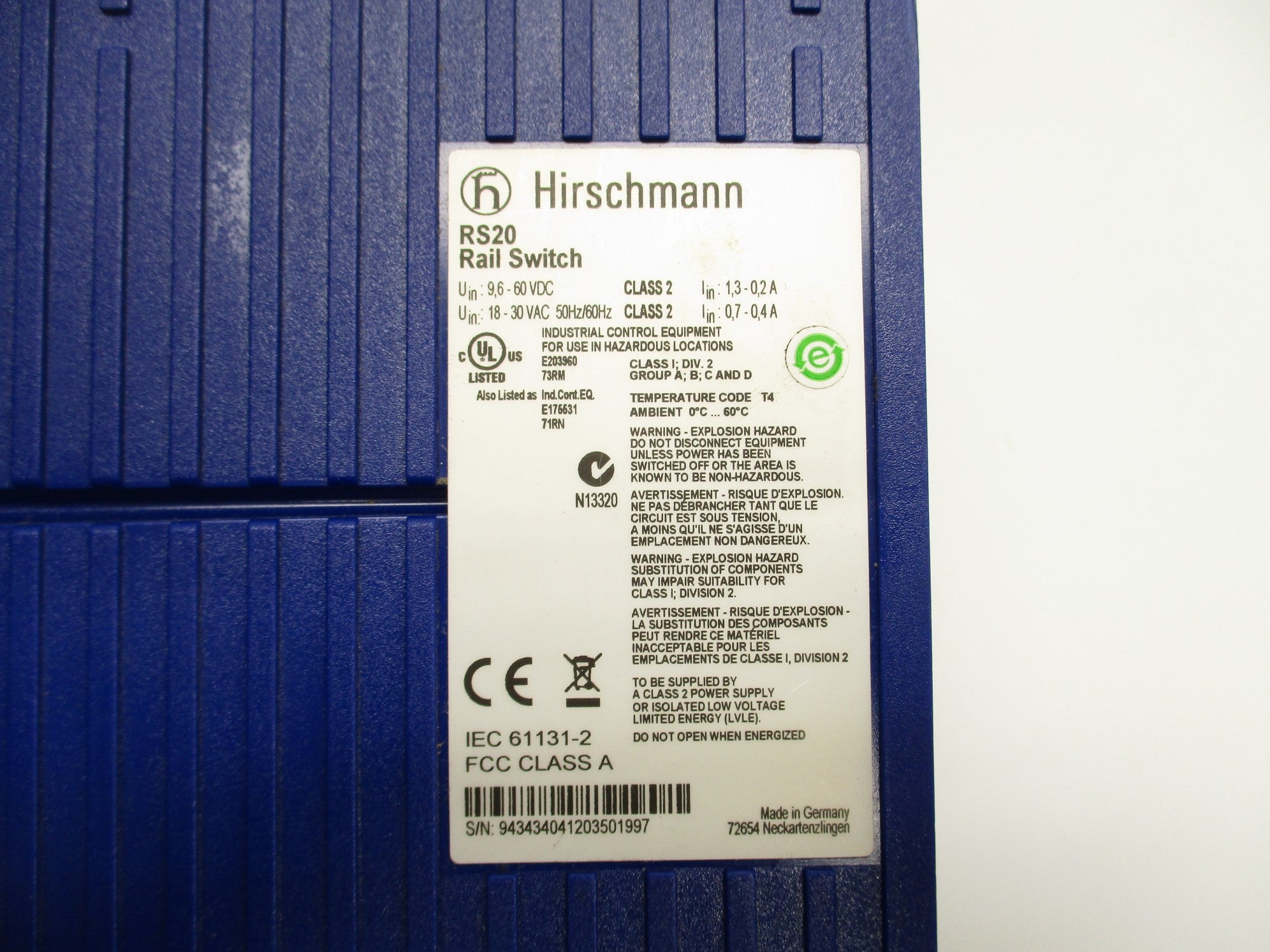 HIRSCHMANN RS20-2400T1T1SDAEHH05.0.02 9.6-60VDC 1.3-0.2A NSNP