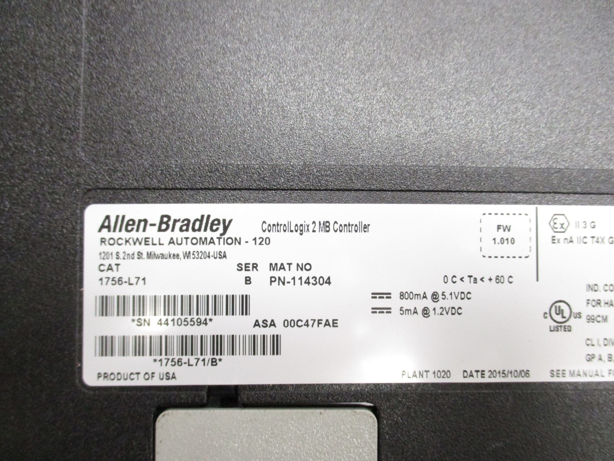 ALLEN BRADLEY 1756-L71 SER. B F/W 1.010 NSNP