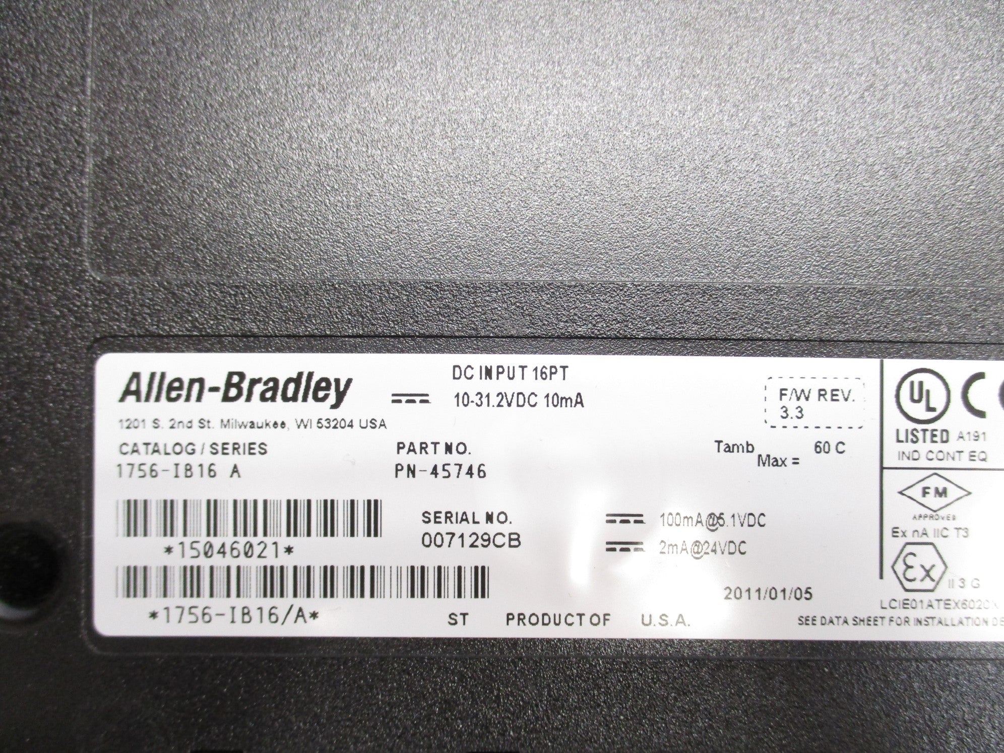 ALLEN BRADLEY 1756-IB16 SER. A F/W 3.3 (AS PICTURED) NSNP
