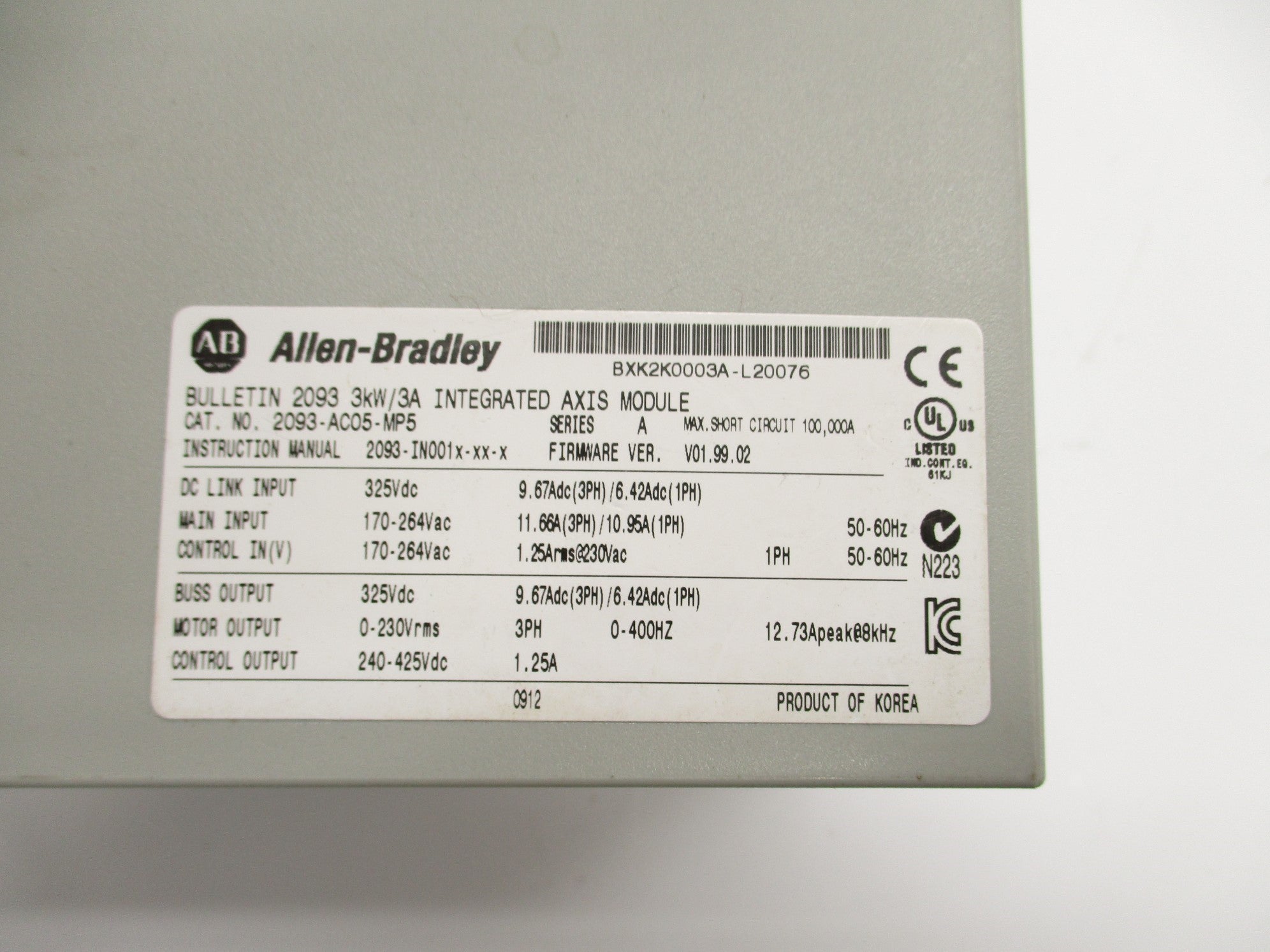 ALLEN BRADLEY 2093-AC05-MP5 SER. A F/W V01.99.02 UNMP
