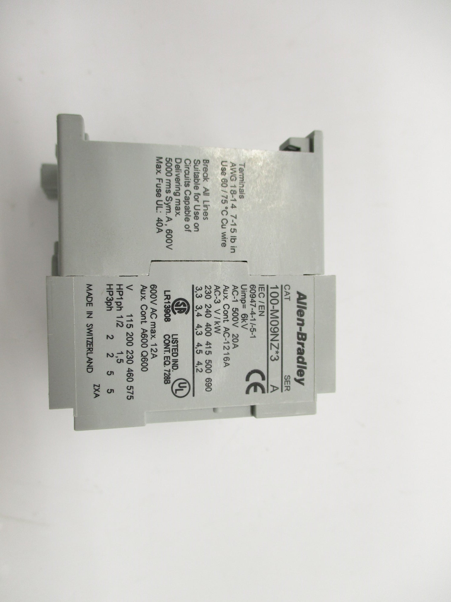 ALLEN BRADLEY 100-M09NZ243S SER. A 24VDC (WH) NSMP