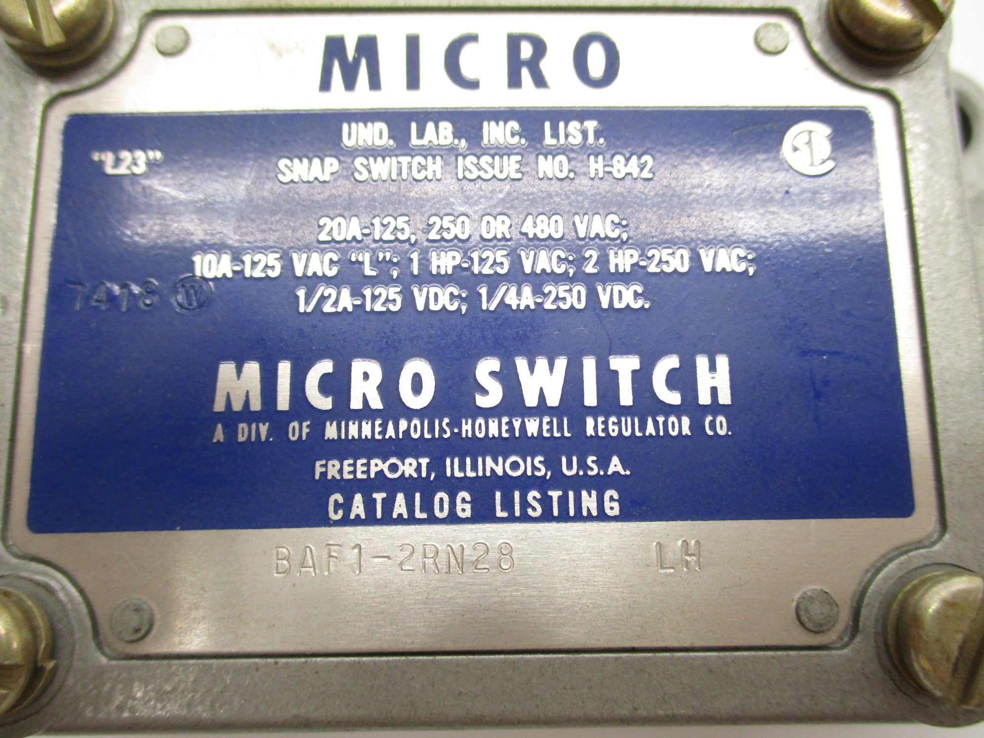 MICRO SWITCH BAF1-2RN28 (GREY) UNMP
