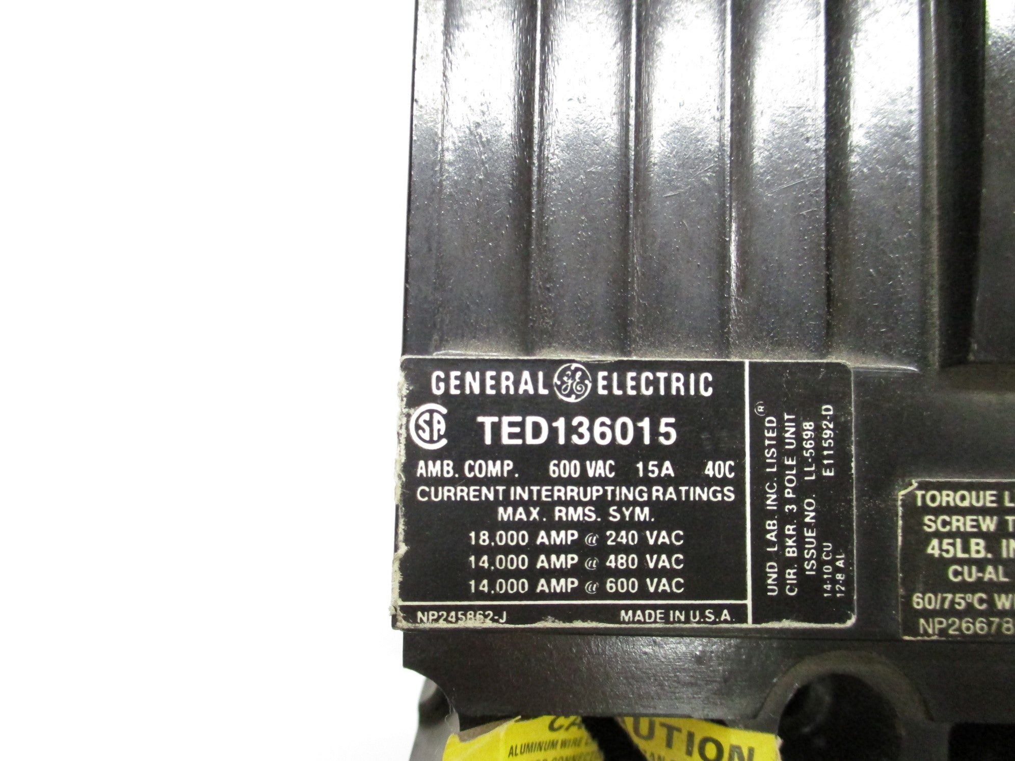 GENERAL ELECTRIC TED136015 15A 600VAC (AS PICTURED) UNMP