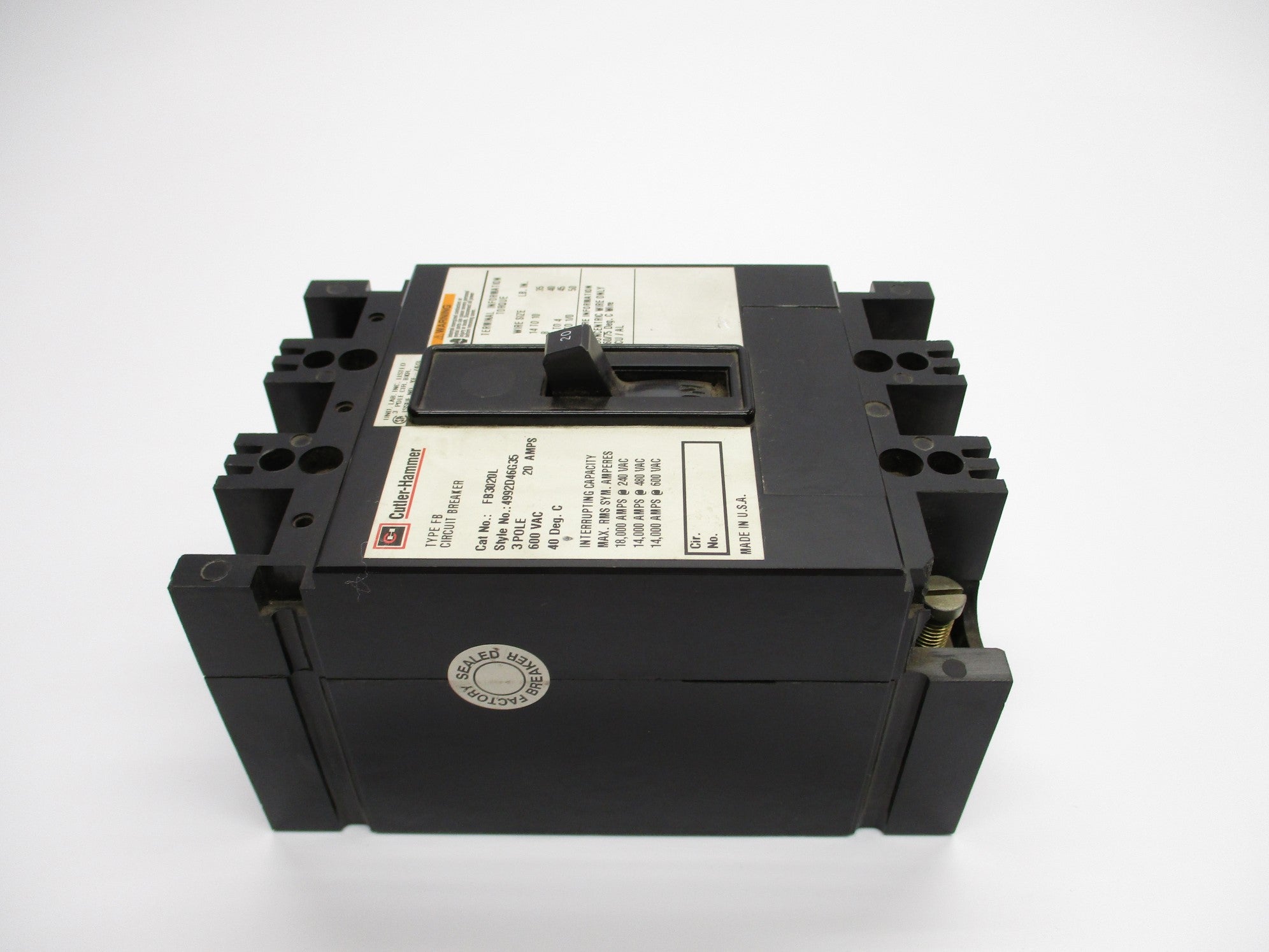 CUTLER HAMMER FB3020L 20A 600VAC (AS PICTURED) NSNP