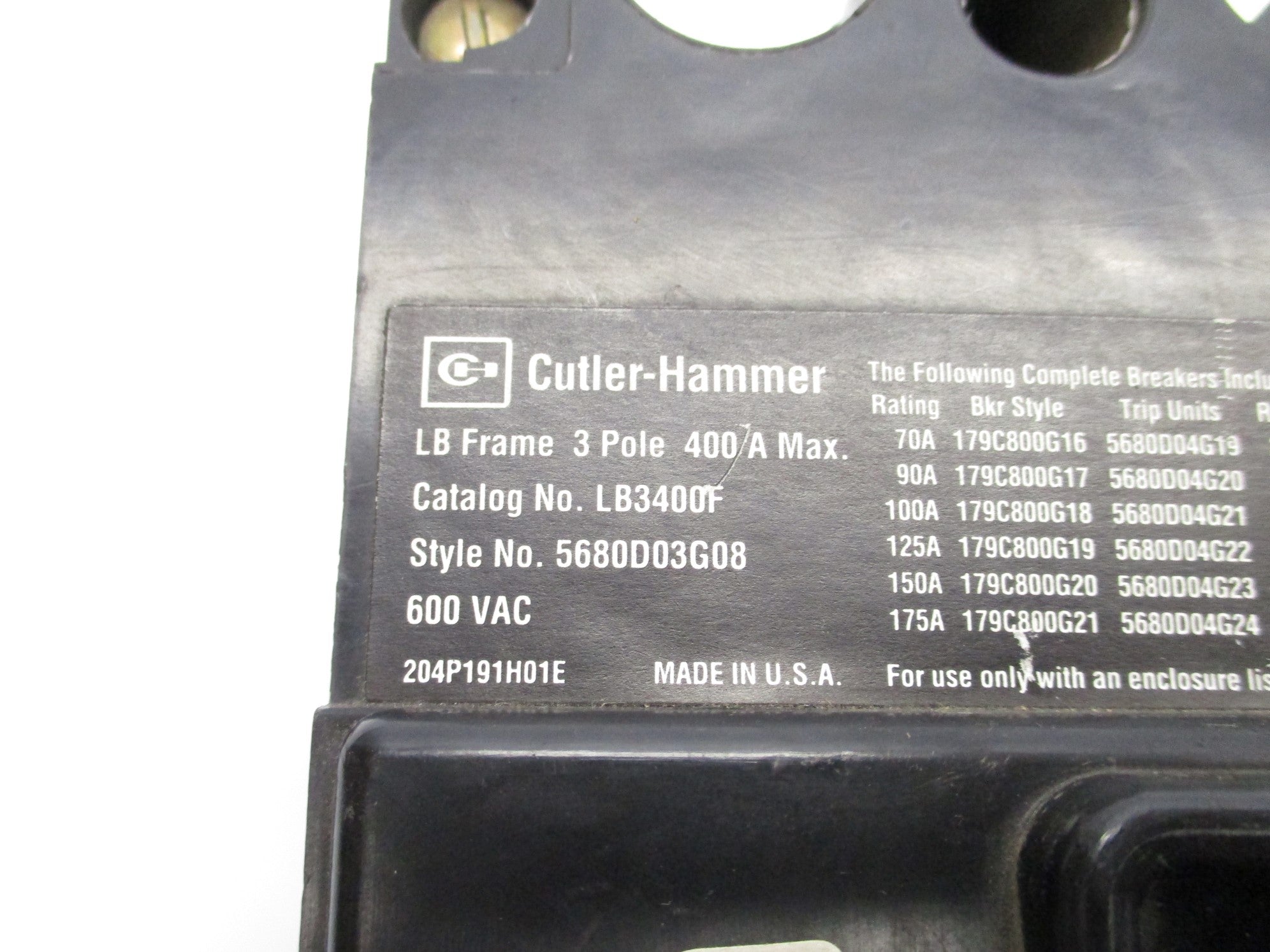 CUTLER HAMMER LB3250 250A 600VAC UNMP