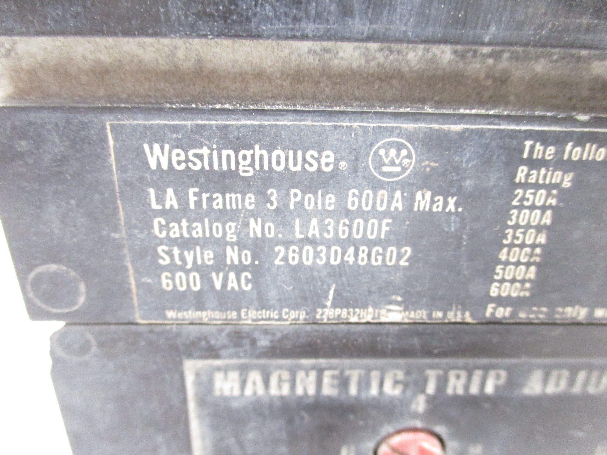 WESTINGHOUSE LA3600F 600A 600VAC UNMP