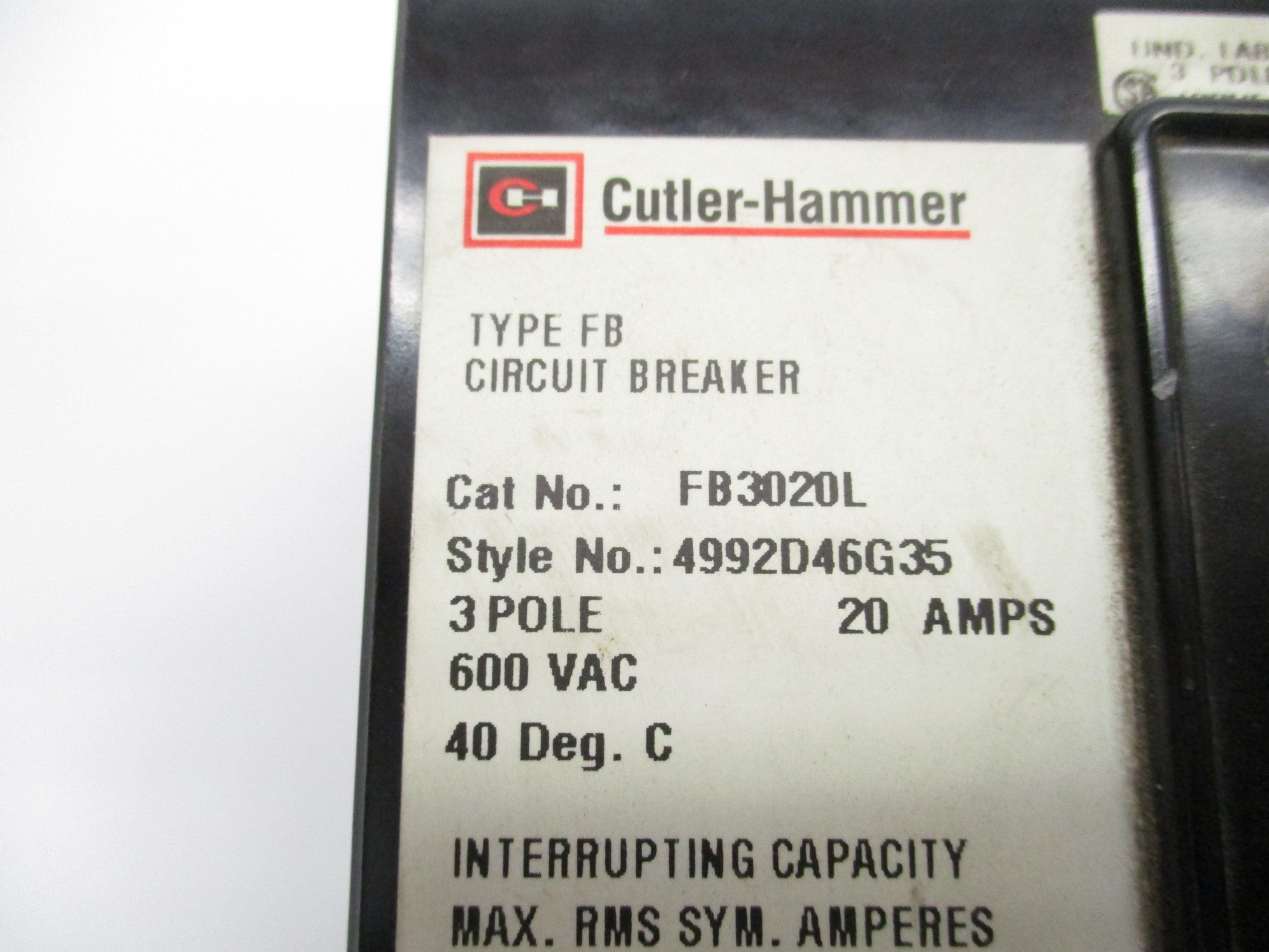 CUTLER HAMMER FB3020L 20A 600VAC (WHITE) NSNP