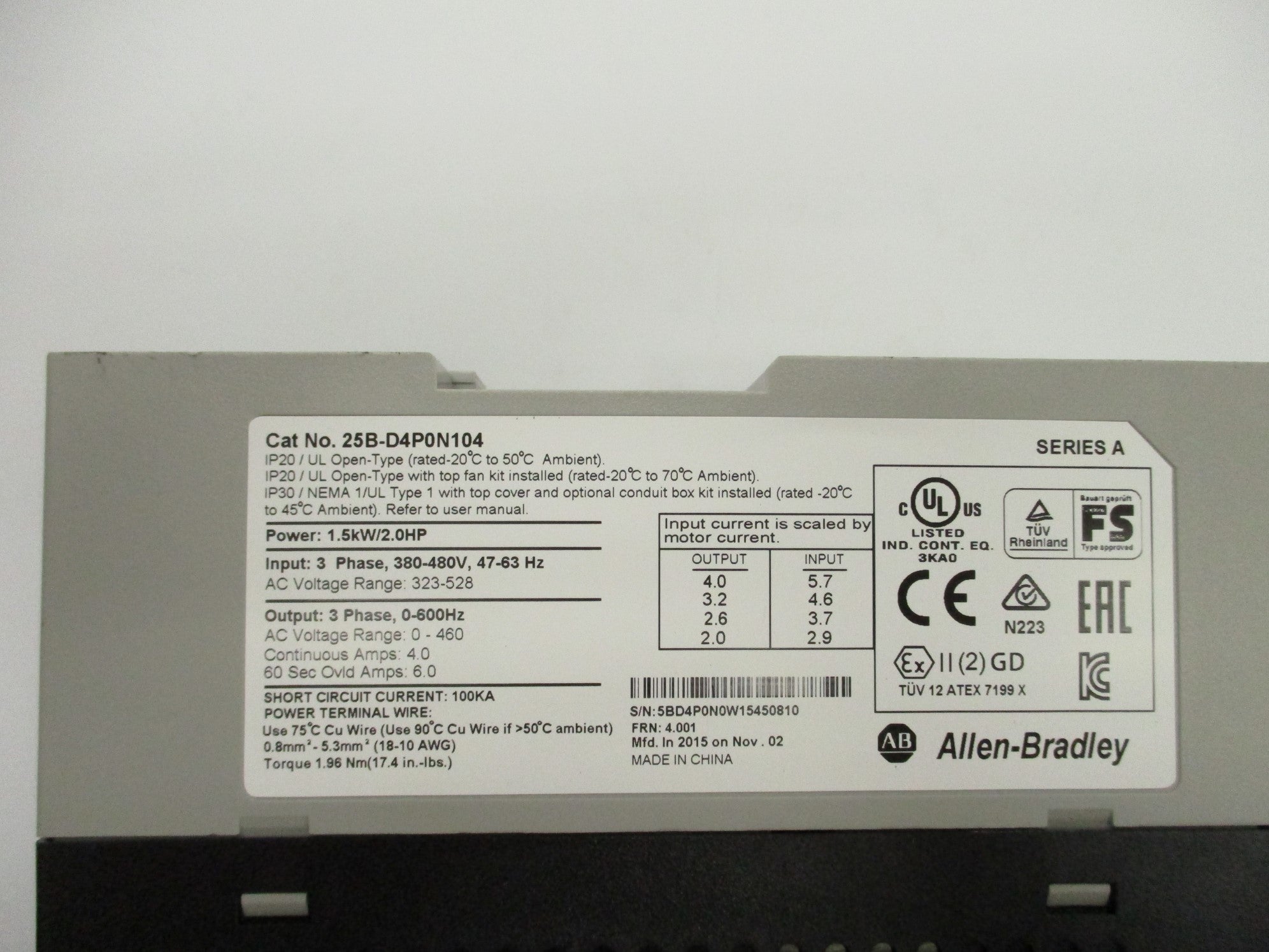 ALLEN BRADLEY 25B-D4P0N104 SER. A F/W 4.001 NSMP