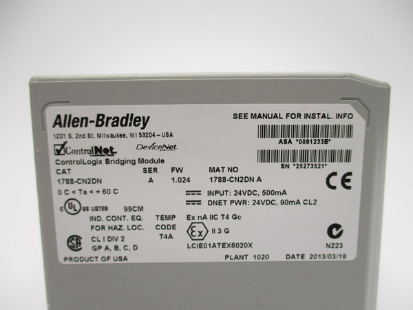 ALLEN BRADLEY 1788-CN2DN SER. A F/W 1.024 24VDC NSMP