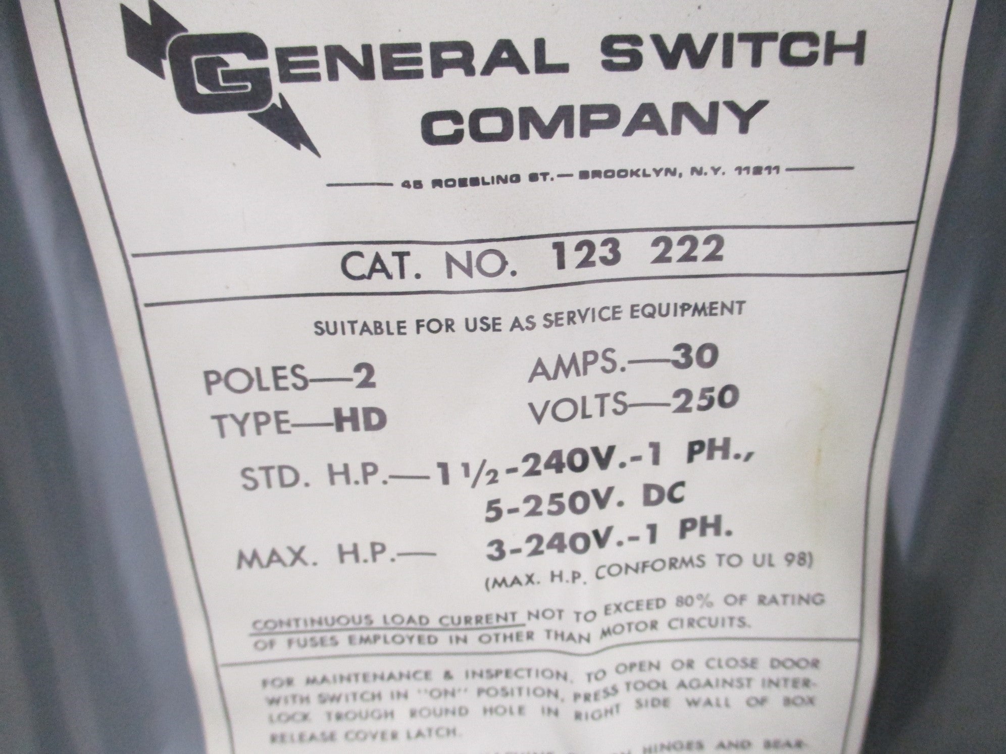 GENERAL SWITCH 123222HD NSMP