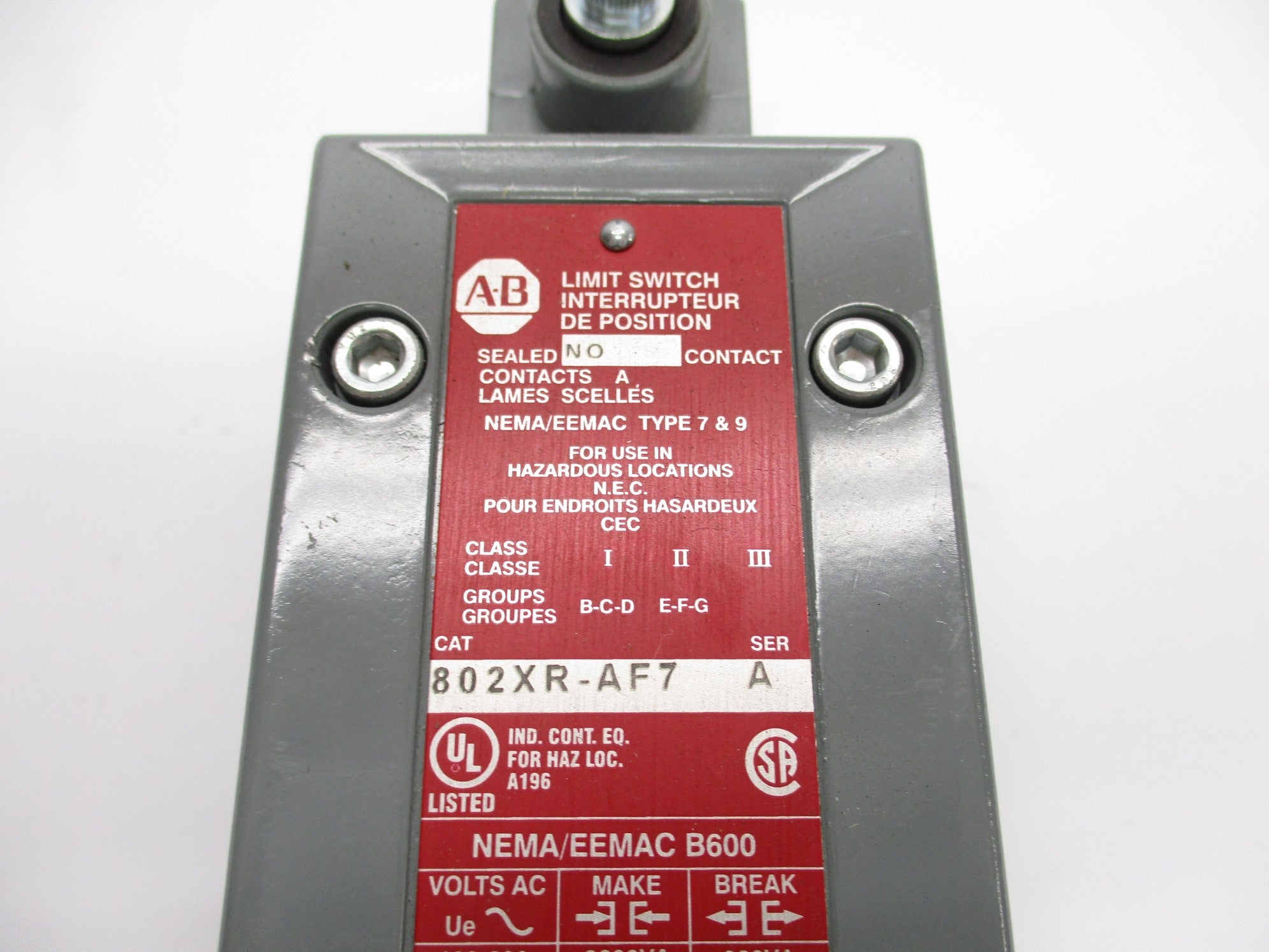 ALLEN BRADLEY 802XR-AF7 SER. A 120-600VAC 30A NSNP