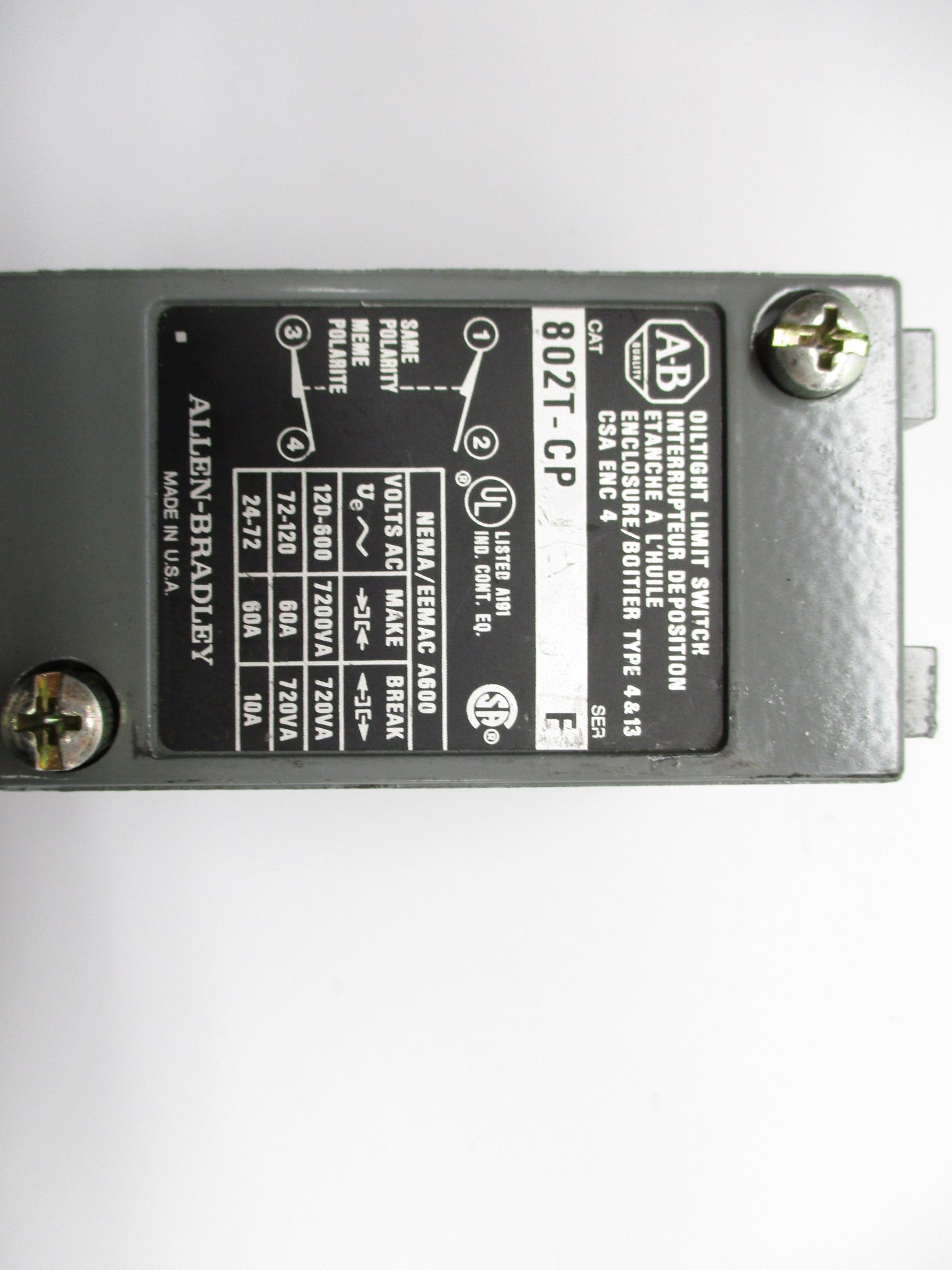 ALLEN BRADLEY 802T-CP SER. F (AS PICTURED) NSNP
