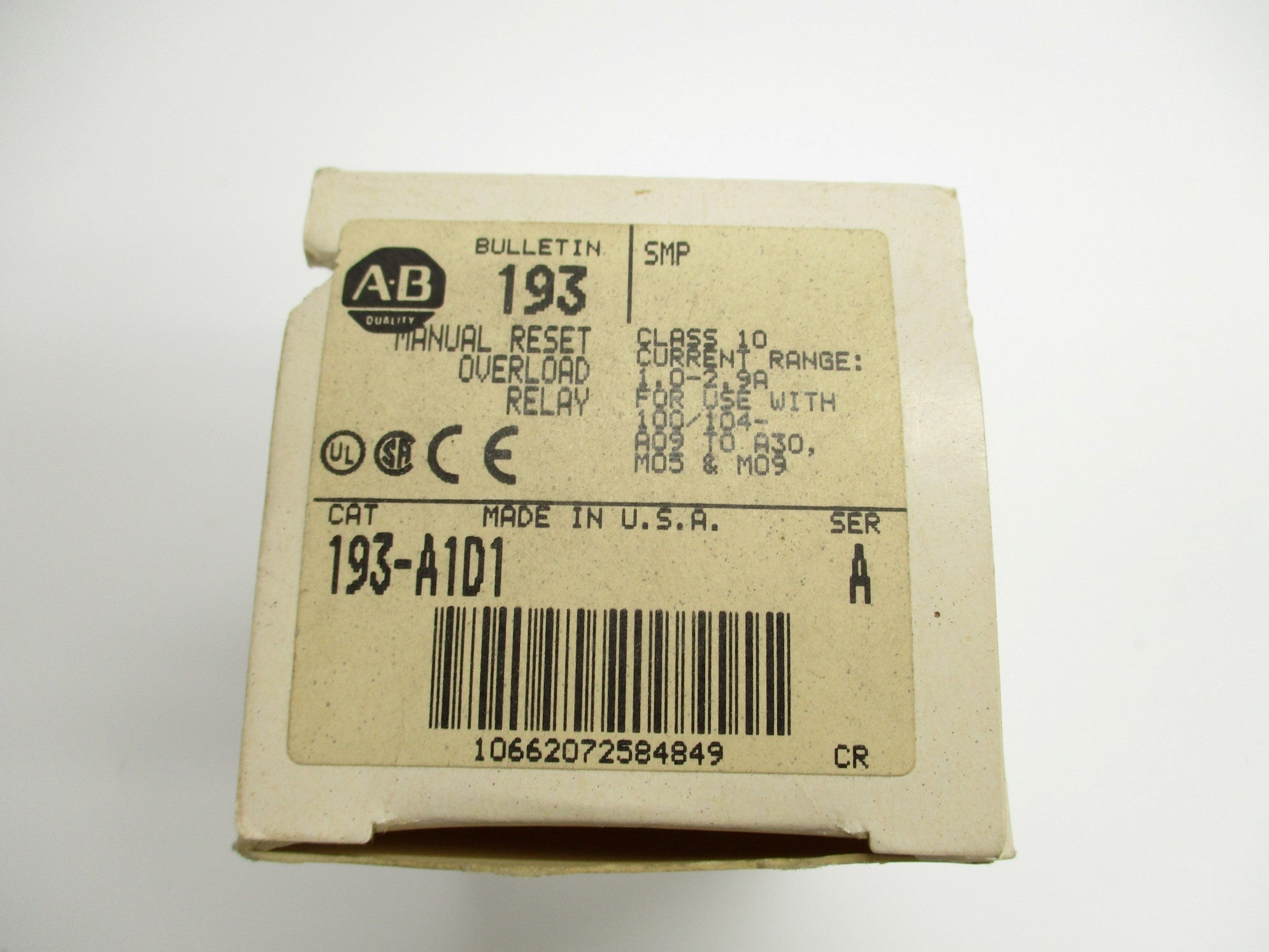 ALLEN BRADLEY 193-A1D1 SER. A 1.0-2.9A  (WH) NSMP