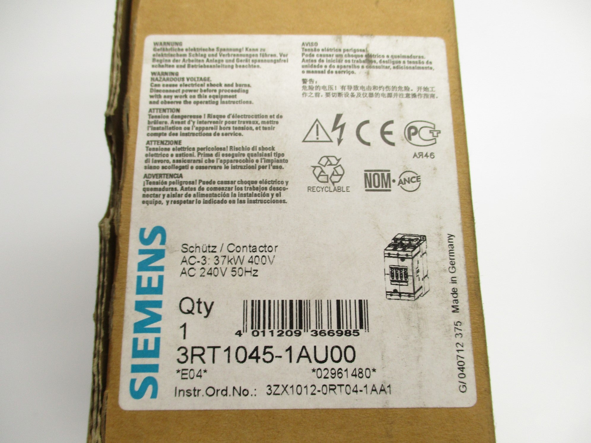 SIEMENS 3RT1045-1AU00 240VAC NSMP