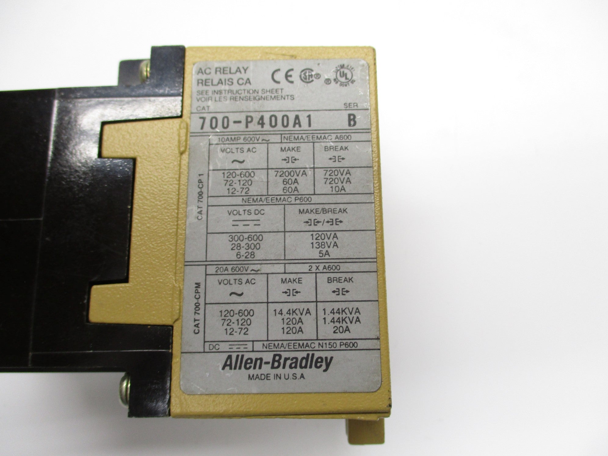 ALLEN BRADLEY 700-P400A1 SER. B 110/120V 10A NSNP